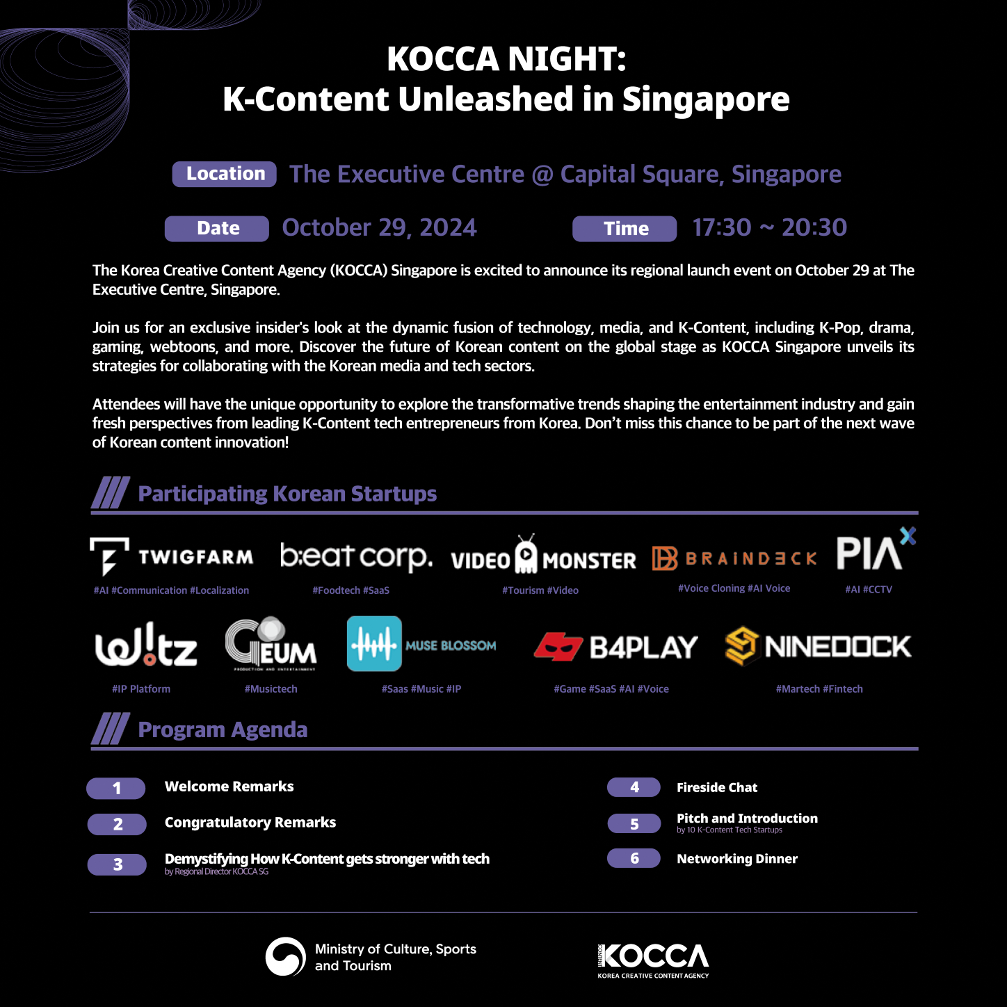 Graphic with text KOCCA NIGHT: K-Content Unleashed in Singapore